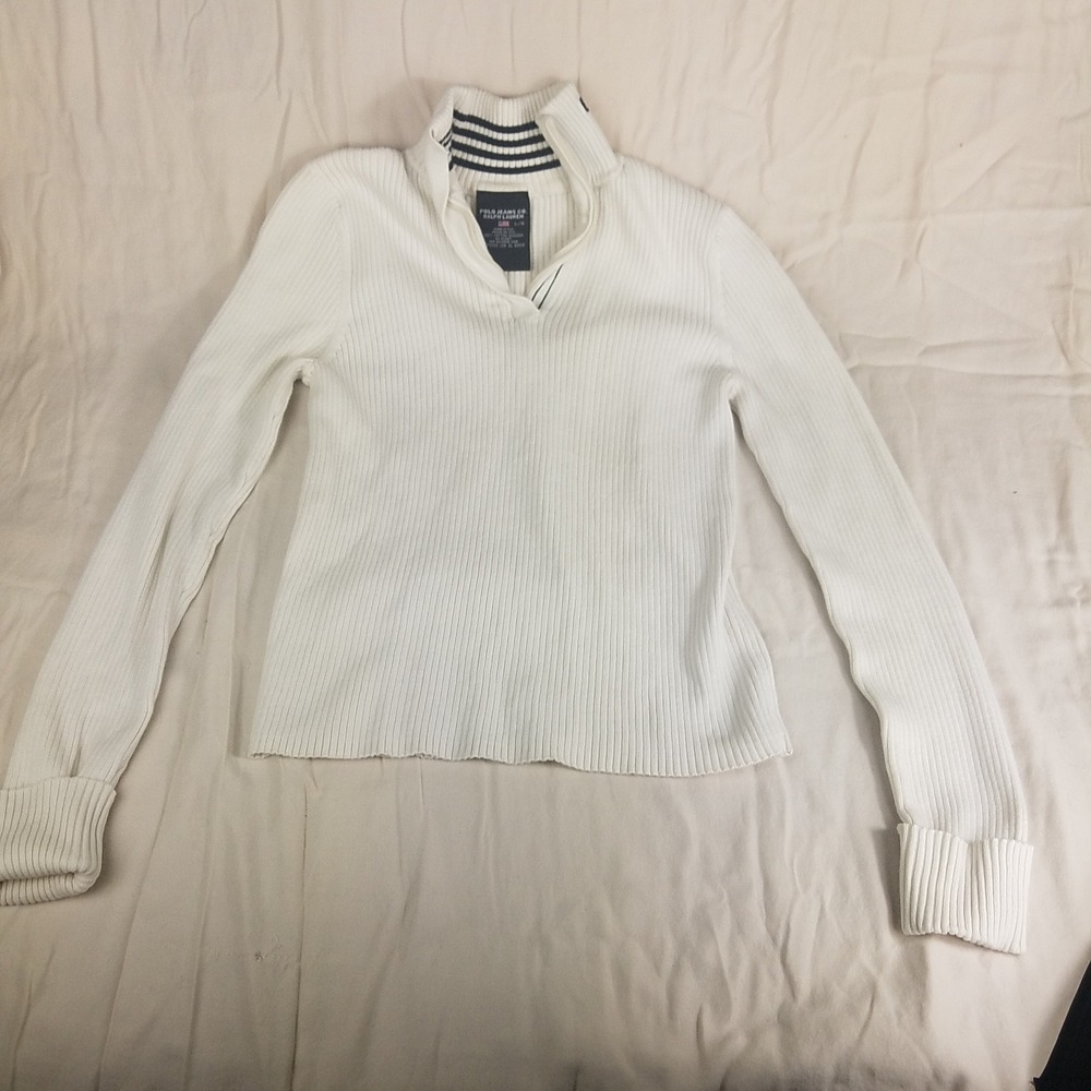 Polo Ralph Lauren Jeans Co Womens Cream Ribbed‎ Quarter Zip Cotton Sweater L/G
